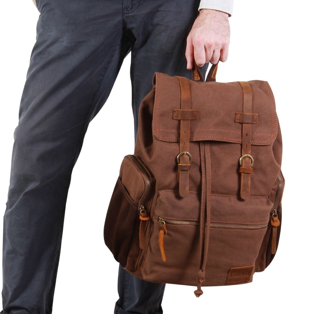 Lifewit Rustic Canvas Leather Backpack Bag
